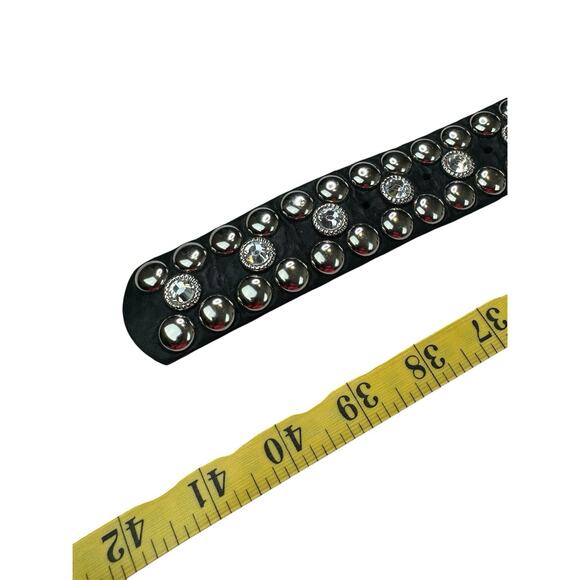 LEATHEROCK USA VINTAGE Black Leather Studded Rhinestone Belt Size Large 41” L